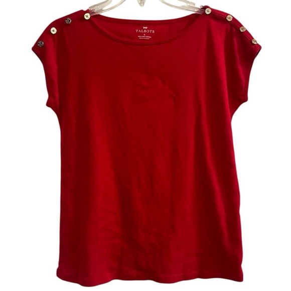 Talbots Women's Red Button Shoulder Blouse Size S Casual Top - Picture 1 of 9